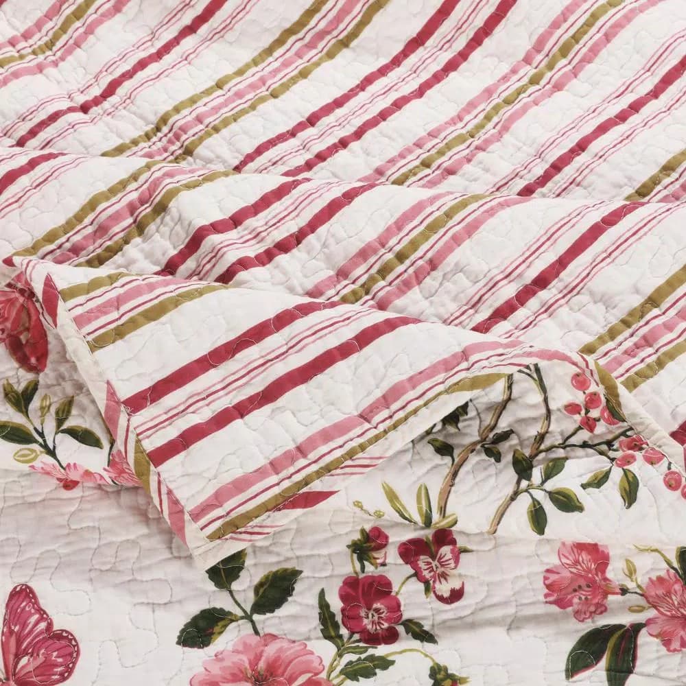 Greenland Home Fashions Butterflies Multi Quilted Cotton Throw Blanket, Reversible Floral Design