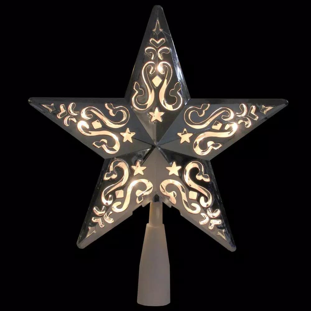 Northlight 8.5 in. Silver Star Cut-Out Design Christmas Tree Topper with Clear Lights