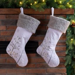Glitzhome 21 in. White Faux Fur Christmas Stockings with Silver Sequins and Embroidery (2-Pack) thumbnail 4