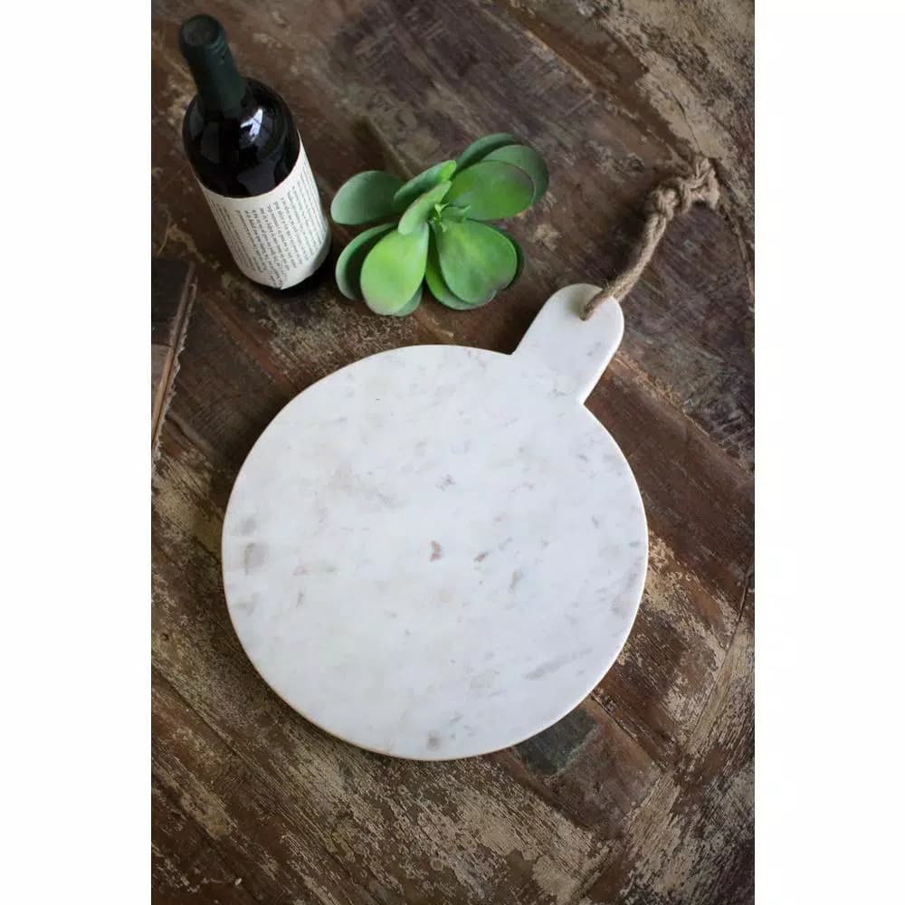 Unbranded White Marble Round Cutting Board with Jute Hanger, 12 in. Diameter