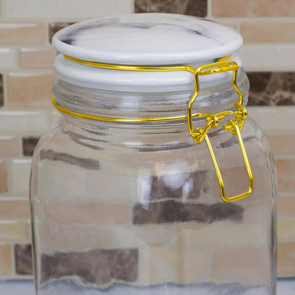 Unbranded 67 oz. Glass Canister with Marble Printed Ceramic Top and Metal Bail Lid