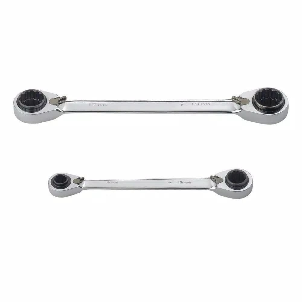 Husky 2-Piece Metric Quad Drive 4-in-1 Reversible Ratcheting Wrench Set