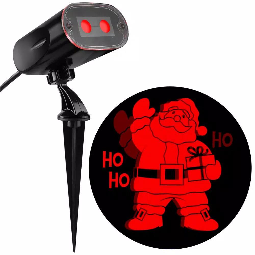 LightShow Red Santa Projection Strobing Holiday Light Stake with LED Projector
