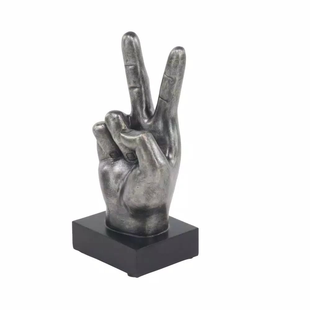 LITTON LANE Modern Reflections Hand Sign Polystone Sculpture Set, Silver Distressed Finish (Set of 3)