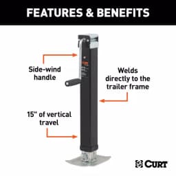 CURT Direct-Weld Square Trailer Jack with Side Handle, 8,000 lbs. Support, 15 in. Travel thumbnail 2