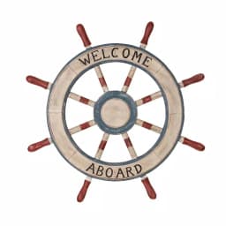 LITTON LANE 23 in. Nautical Welcome Aboard Wooden Ship Wheel Wall Decor thumbnail 2
