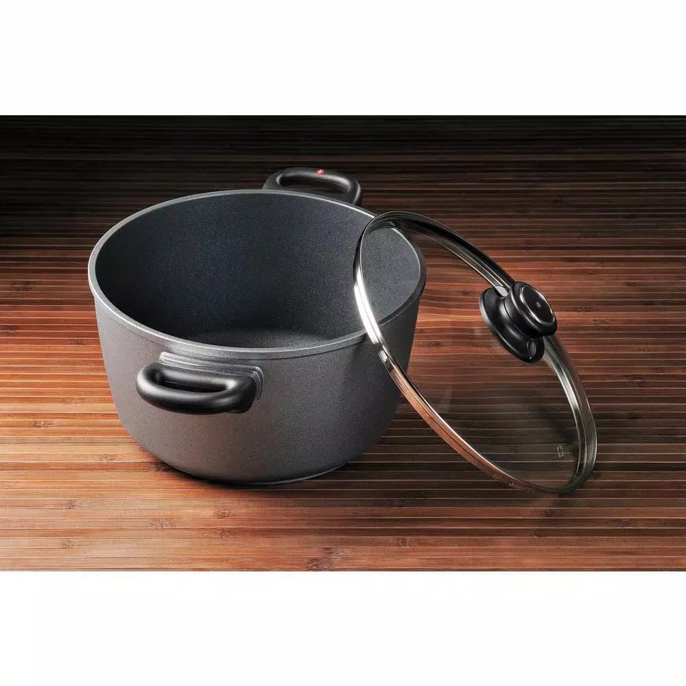 Swiss Diamond Classic Series 5.5 Qt. Cast Aluminum Nonstick Induction Soup Pot with Glass Lid, Gray