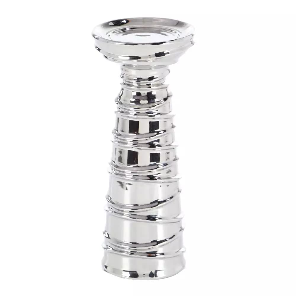 LITTON LANE Contemporary Silver Ceramic Tapered Cylinder Candle Holders, Set of 3