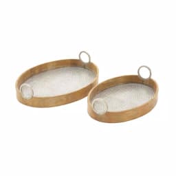 LITTON LANE Rustic Mango Wood and Dimpled Aluminum Oval Tray Set of 2 thumbnail 2