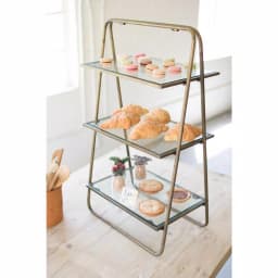 Unbranded 3-Tier Brass Finish Metal and Glass Display Shelf, 11 x 18 x 31 in thumbnail 3