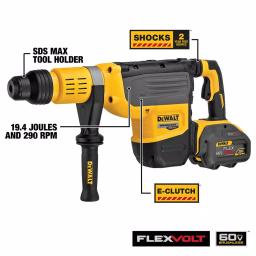 DEWALT 60V MAX FLEXVOLT Cordless Brushless 2 in. SDS MAX Combination Rotary Hammer Kit with (2) 12.0Ah Batteries thumbnail 3