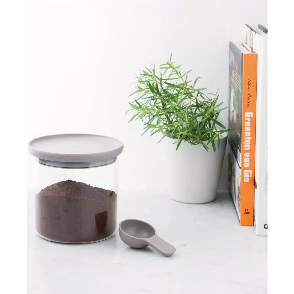 BergHOFF Leo 5 in. x 5 in. Gray Glass Food Container with Measuring Spoon