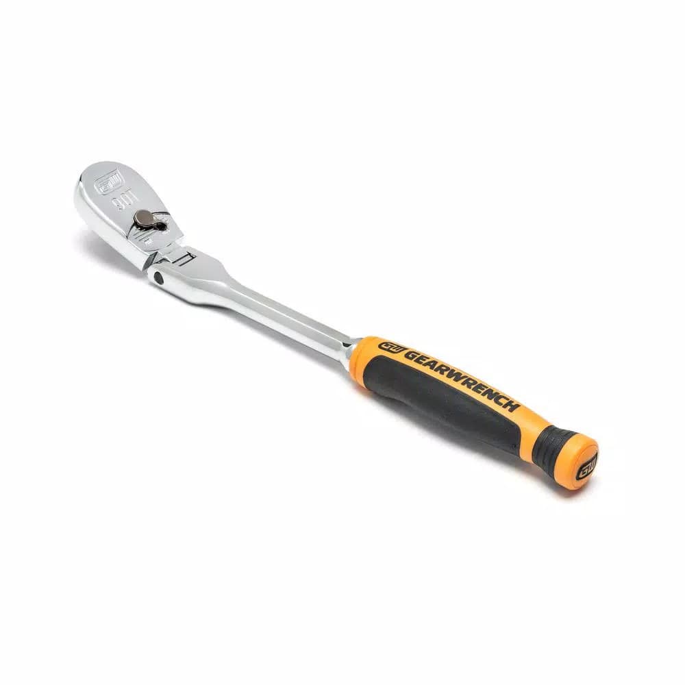 GearWrench 1/4 in. Drive 90-Tooth Dual Material Flex Head Teardrop Ratchet, 8 in.