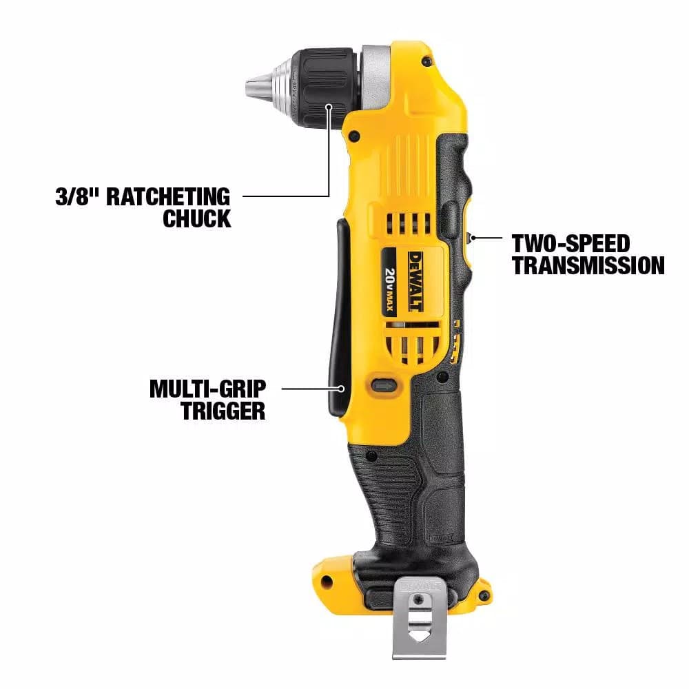 DEWALT 20V MAX Cordless 3/8 in. Right Angle Drill/Driver Kit with 1.3Ah Battery, Charger & Bag
