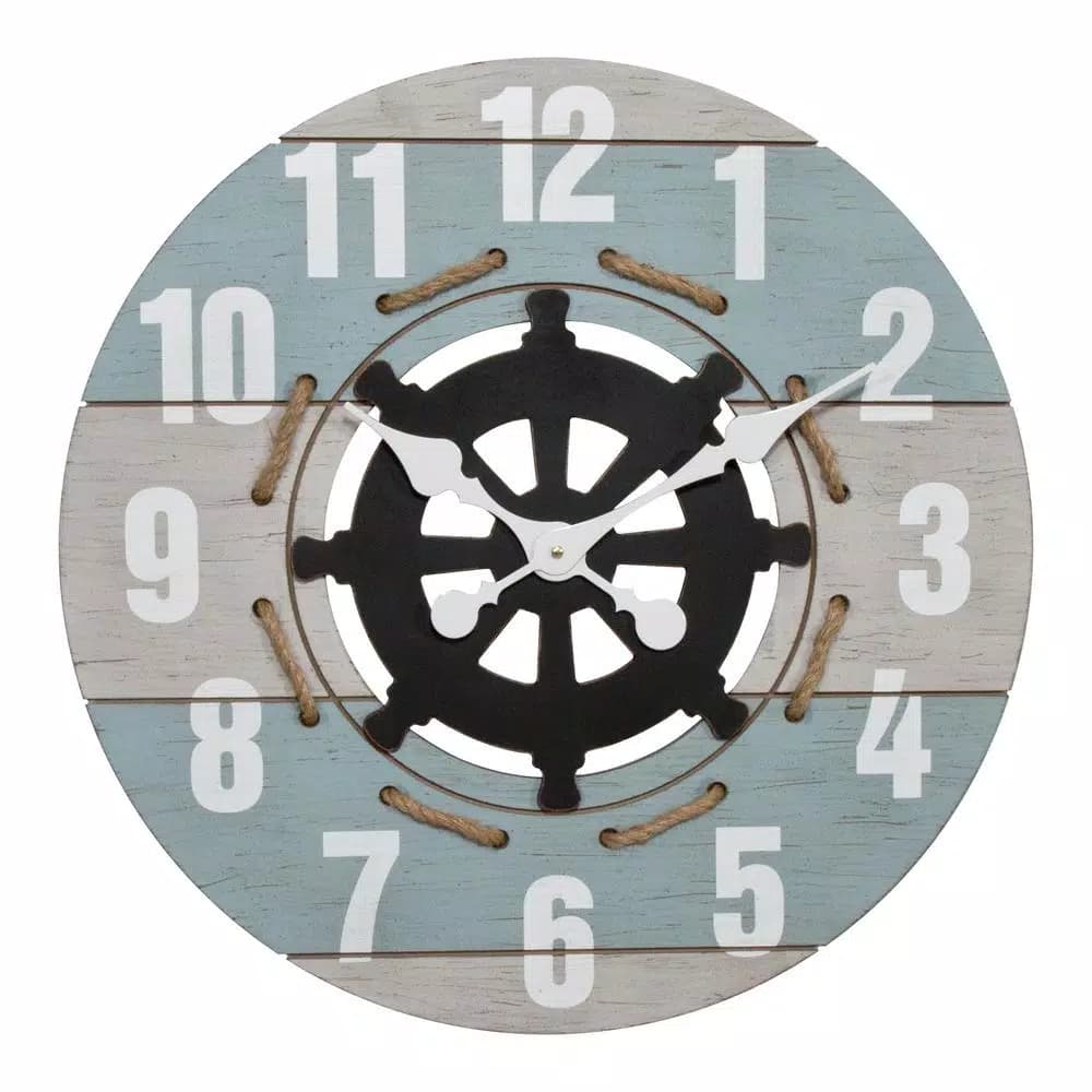 La Crosse Clock Co. 24 in. Blue Coastal Nautical Round Wall Clock