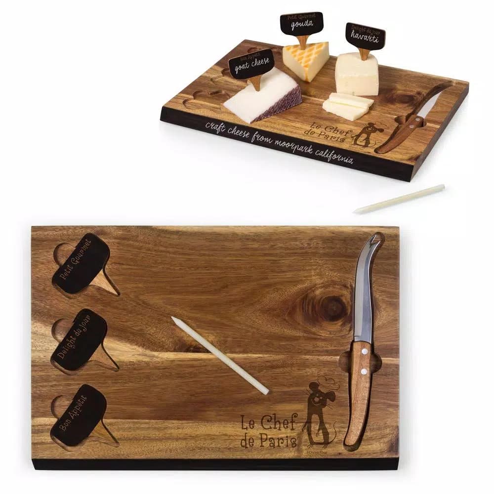 TOSCANA Ratatouille Delio 15 in. Acacia Wood Cheese Board and Tools Set