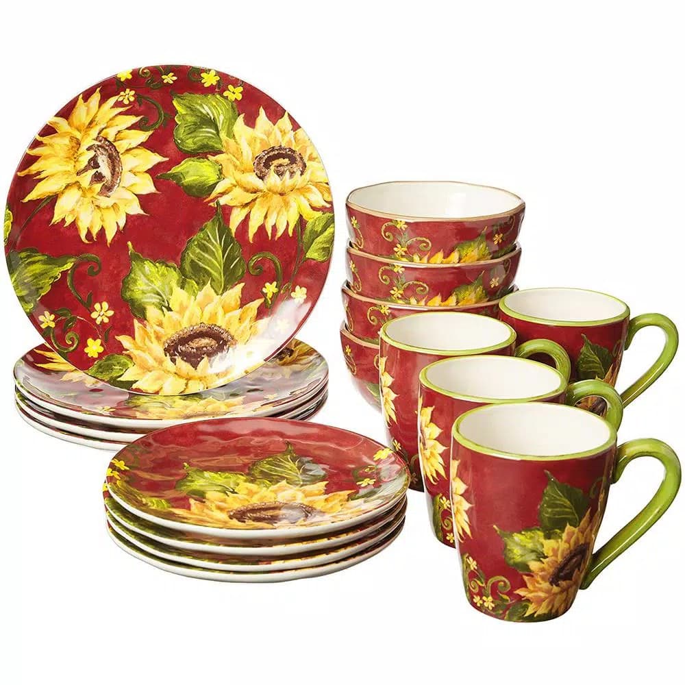 Certified International Sunset Sunflower 16-Piece Ceramic Dinnerware Set, Service for 4