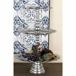LITTON LANE 24 in. Polished Silver Aluminum 3-Tier Wavy-Ribbon-Rimmed Round Tray Stand thumbnail 1