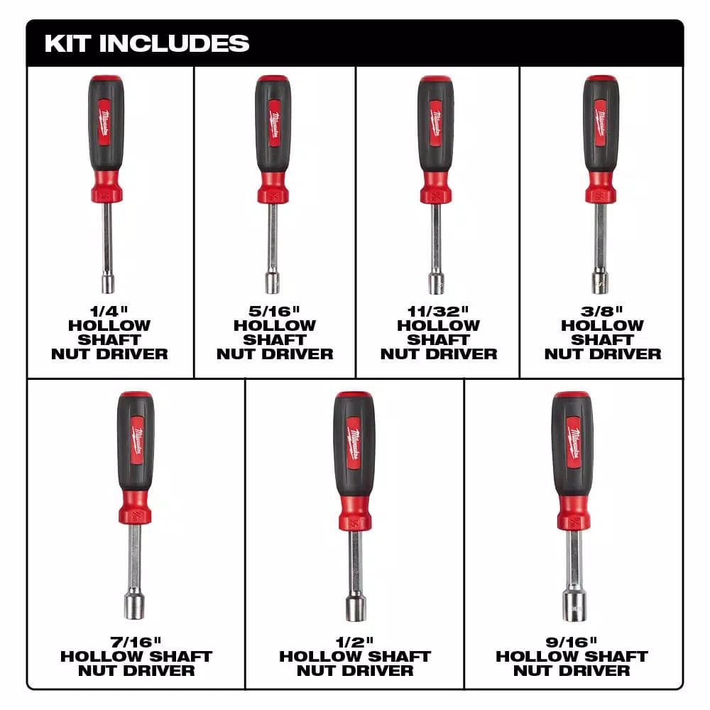 Milwaukee SAE Hollow Shaft Nut Driver Set, 7-Piece