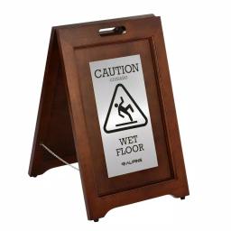 Alpine Industries 24 in. 2-Sided Bilingual Wet Floor Sign, Stainless Steel Plated Wood thumbnail 1