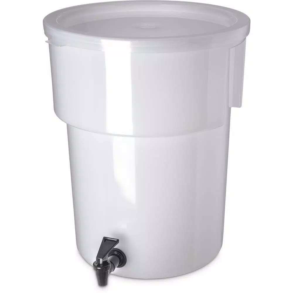 Carlisle 5 Gal. Polyethylene Round Beverage Dispenser with Lid and Faucet, White