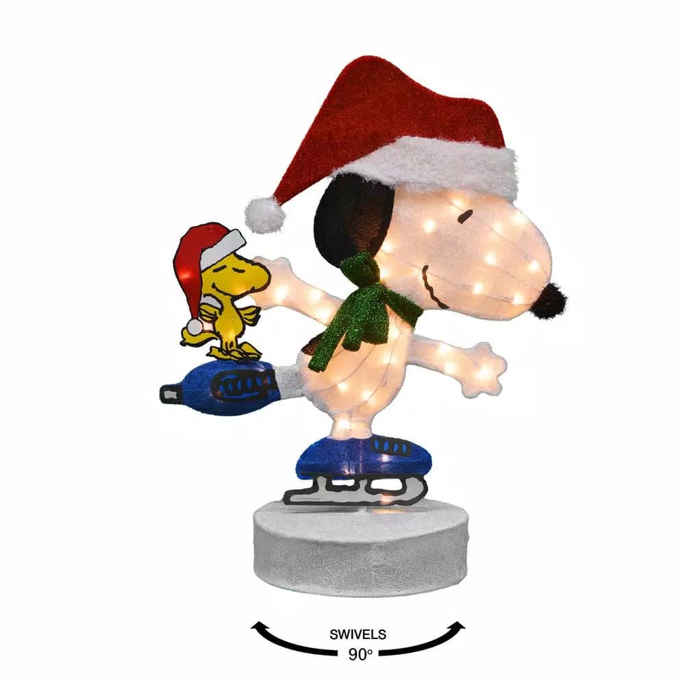 Peanuts 32 in. Pre-Lit Motorized 2D Skating Snoopy and Woodstock Yard Art Christmas Sculpture