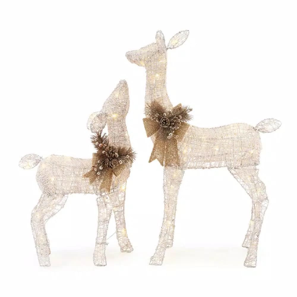 Home Accents Holiday 3 ft LED Lighted White Deer and Doe Set
