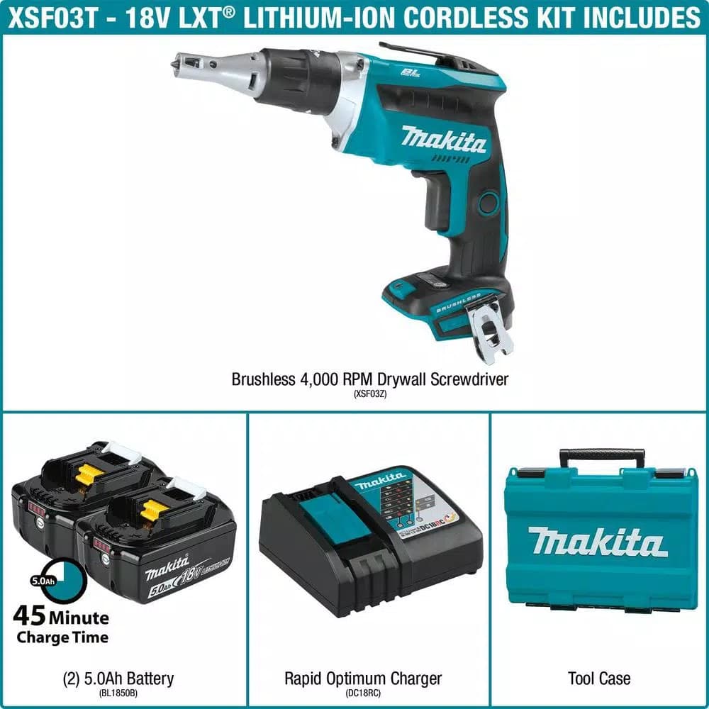 Makita 18V LXT Brushless Cordless Drywall Screwdriver Kit with 5.0Ah Battery & Charger