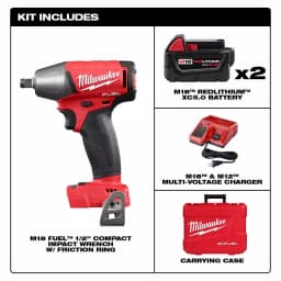 Milwaukee M18 FUEL 1/2 in. Compact Impact Wrench Kit with Two 5 Ah Batteries and Charger thumbnail 2