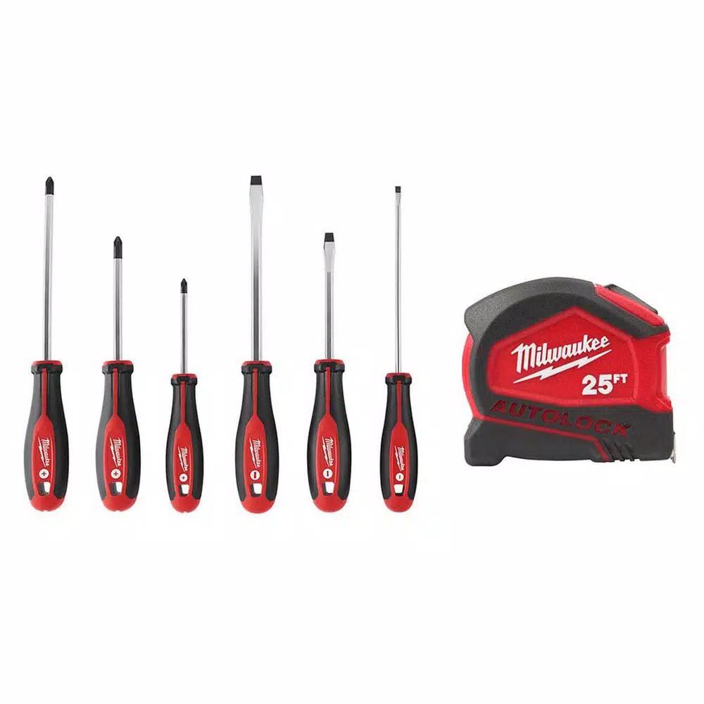 Milwaukee 6-Piece Screwdriver Set with 25 ft. Compact Auto-Lock Tape Measure