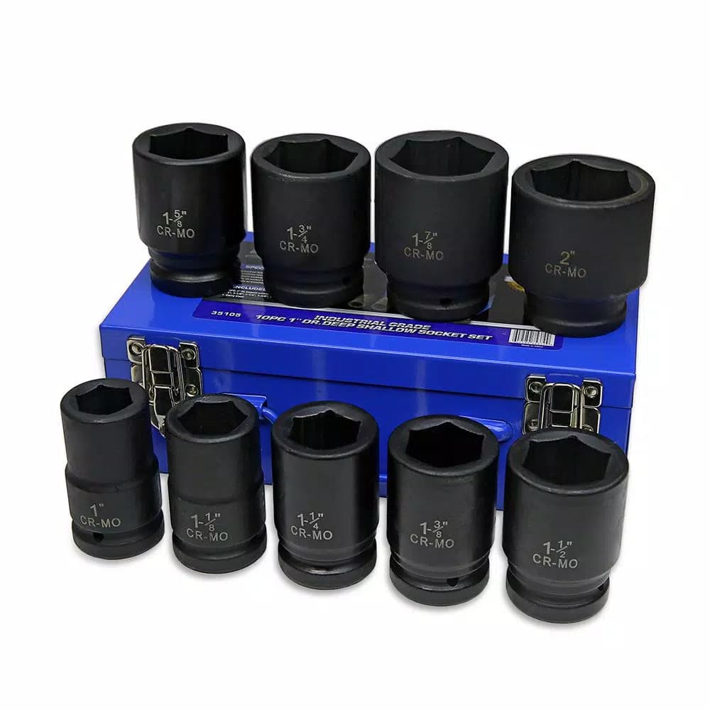 Stark 1 in. Drive Deep Impact Socket Set, 6-Point Cr-Mo, 9-Piece SAE Set with Carrying Case