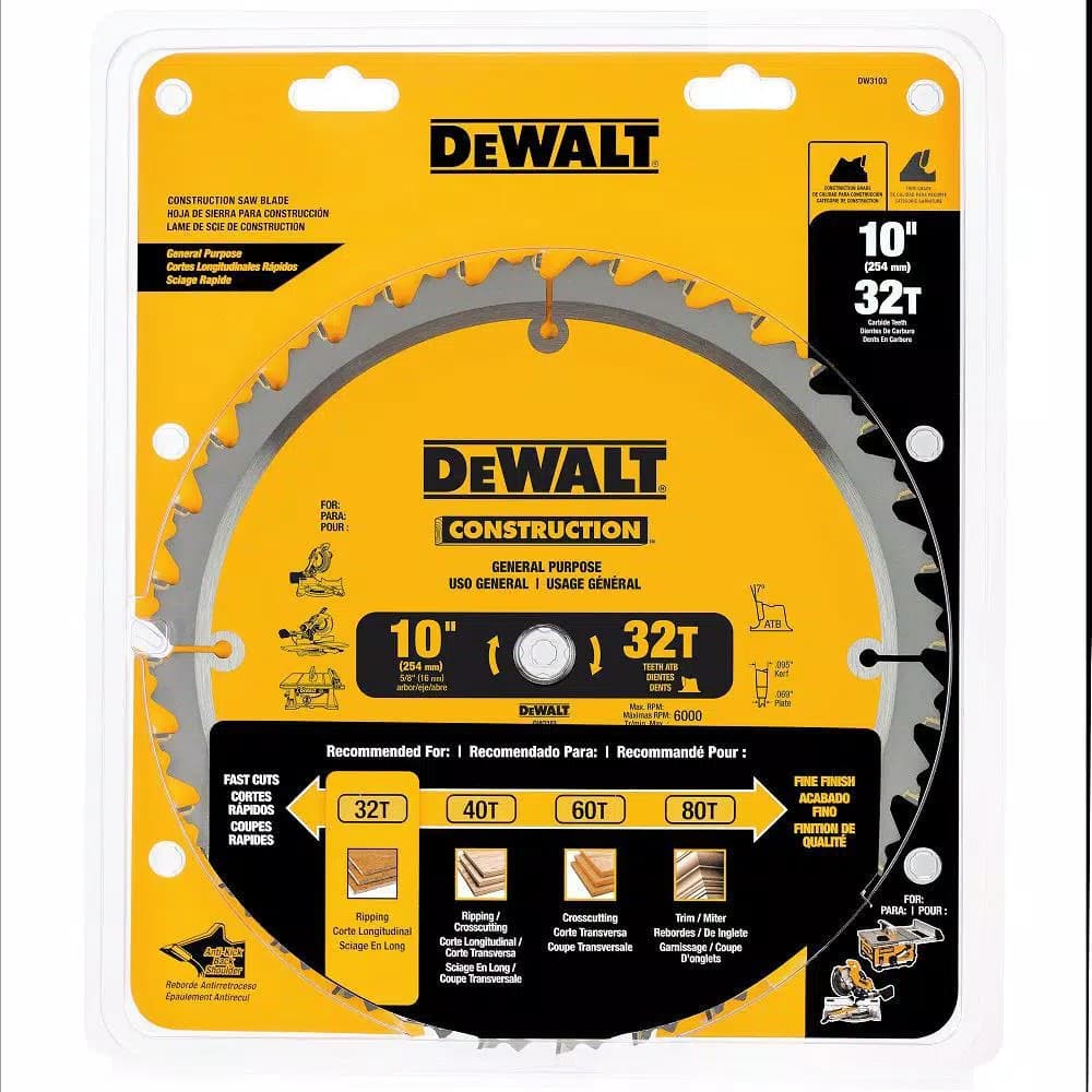 DEWALT 10 in. 32-Teeth Construction Carbide Circular Saw Blade