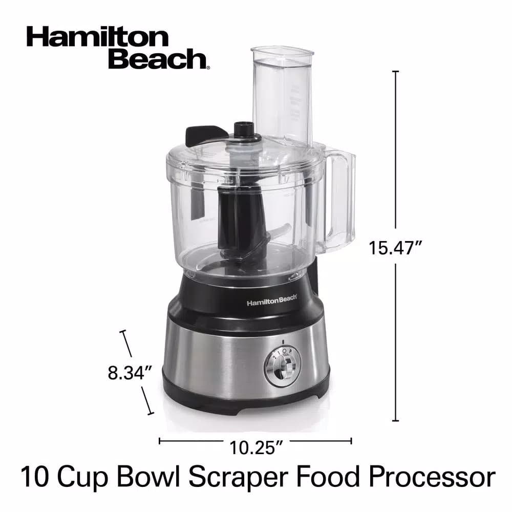Hamilton Beach 450-Watt 10-Cup Food Processor with Built-in Bowl Scraper, Black and Stainless Steel