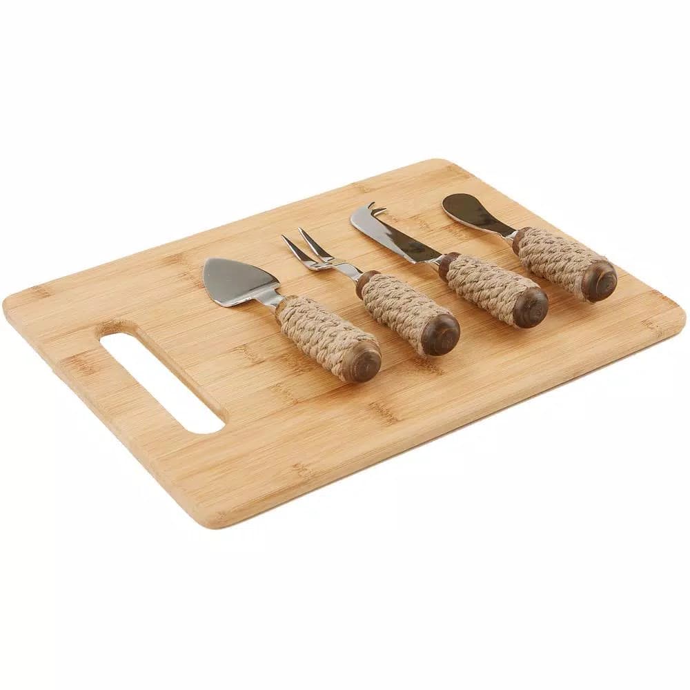 Mind Reader 4-Piece Stainless Steel Cheese Knife Set with Decorative Rope Wrapped Wood Handles