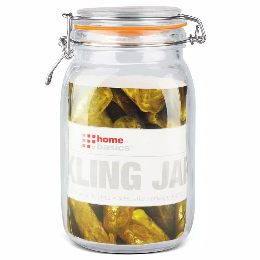 Unbranded 47 oz. Glass Pickling Jar with Steel Bail Lid and Orange Rubber Seal