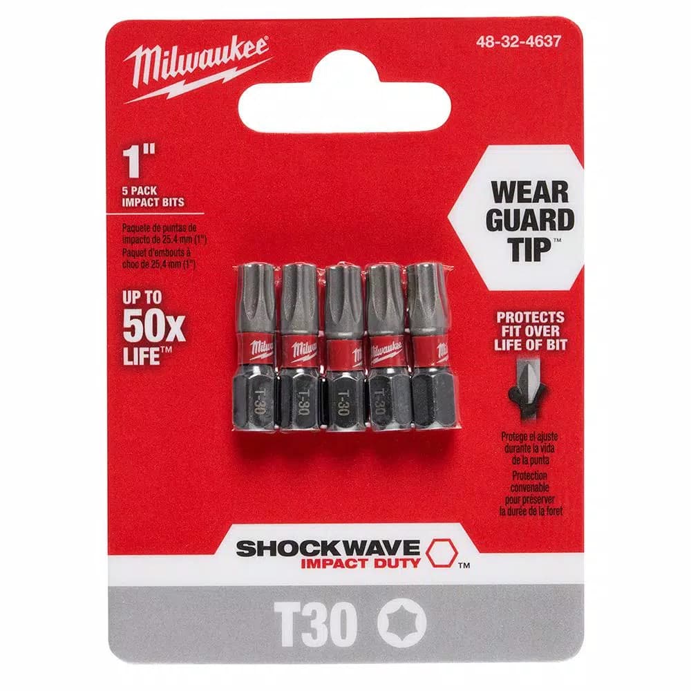 Milwaukee SHOCKWAVE Torx T30 1 in. Impact Duty Steel Screwdriver Bits, 5-Pack
