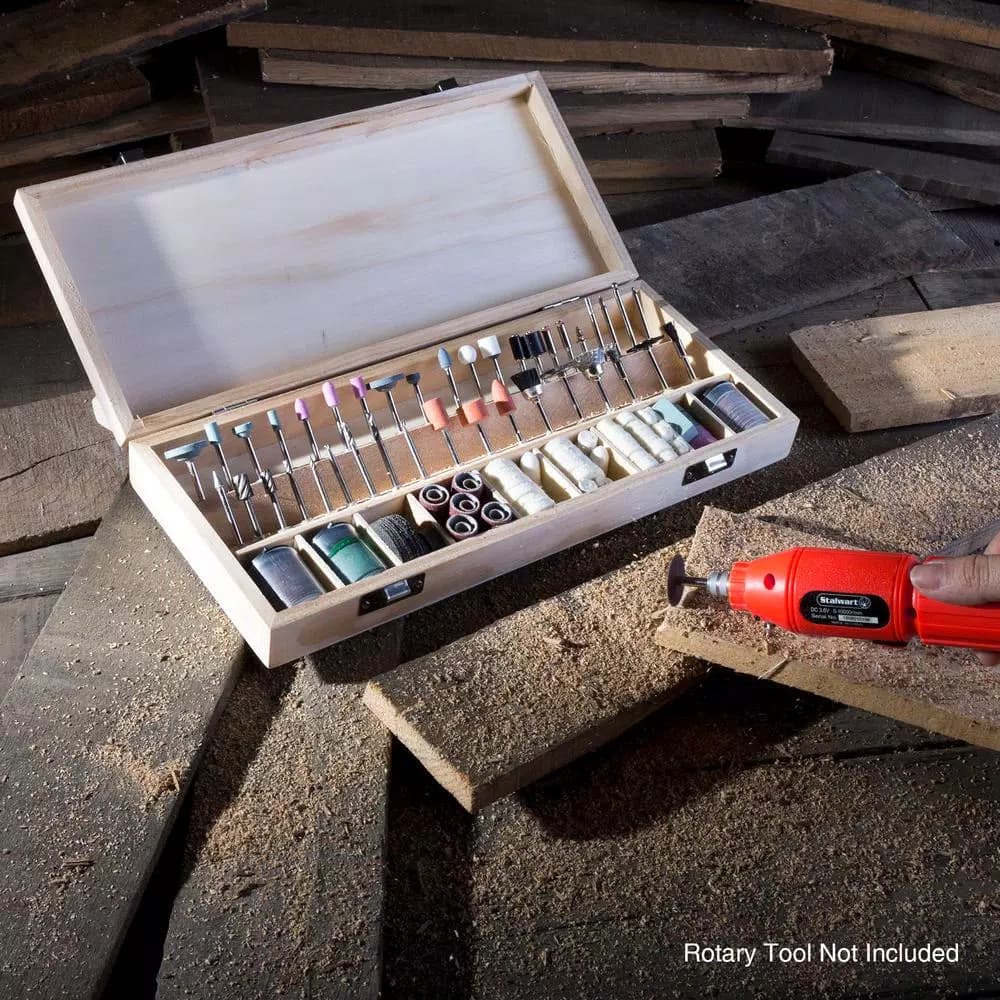 Stalwart 228-Piece Rotary Tool Accessories Kit with Wooden Storage Case