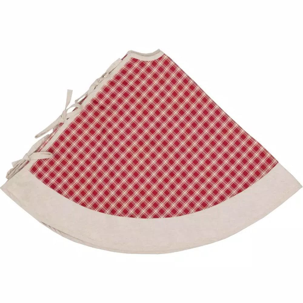 VHC Brands 48 in. Red Plaid Christmas Farmhouse Tree Skirt with Flannel Lining