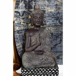 LITTON LANE Polystone Meditating Thai Buddha Sculpture - Tarnished Brown Statuary thumbnail 1