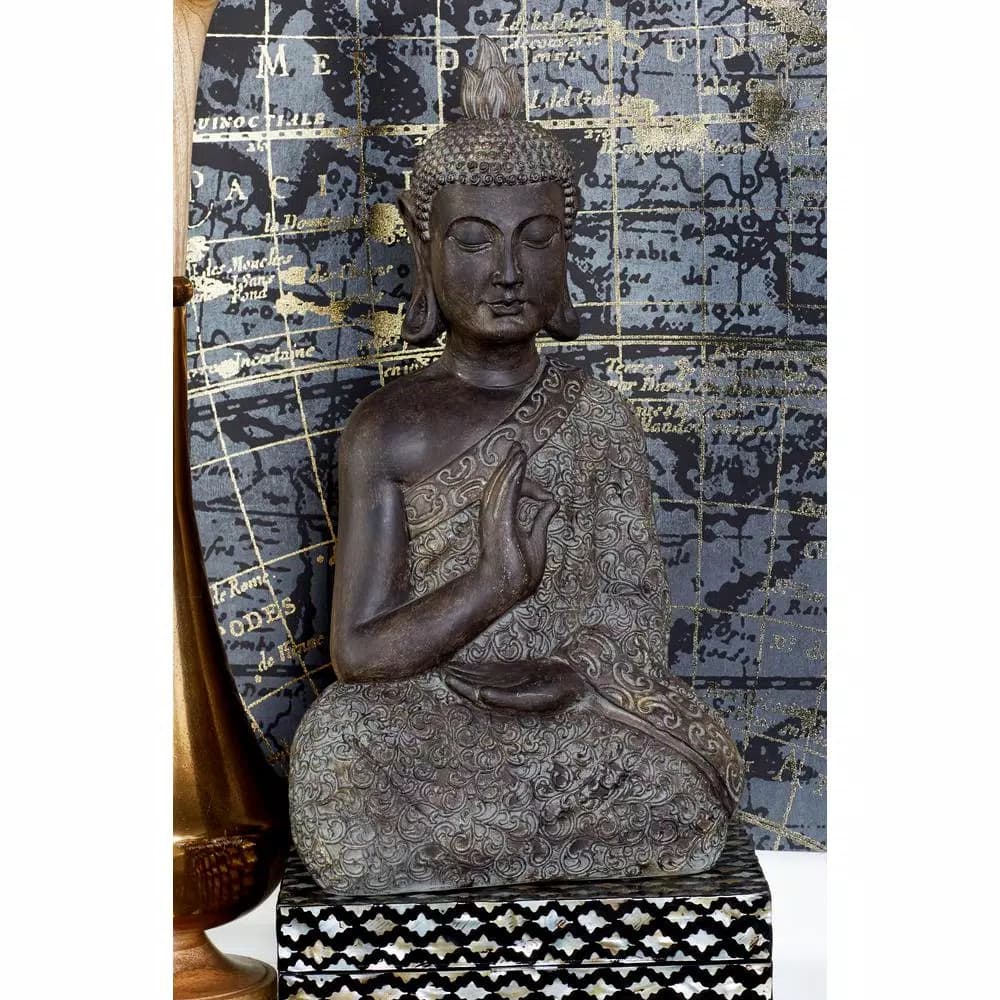 LITTON LANE Polystone Meditating Thai Buddha Sculpture - Tarnished Brown Statuary