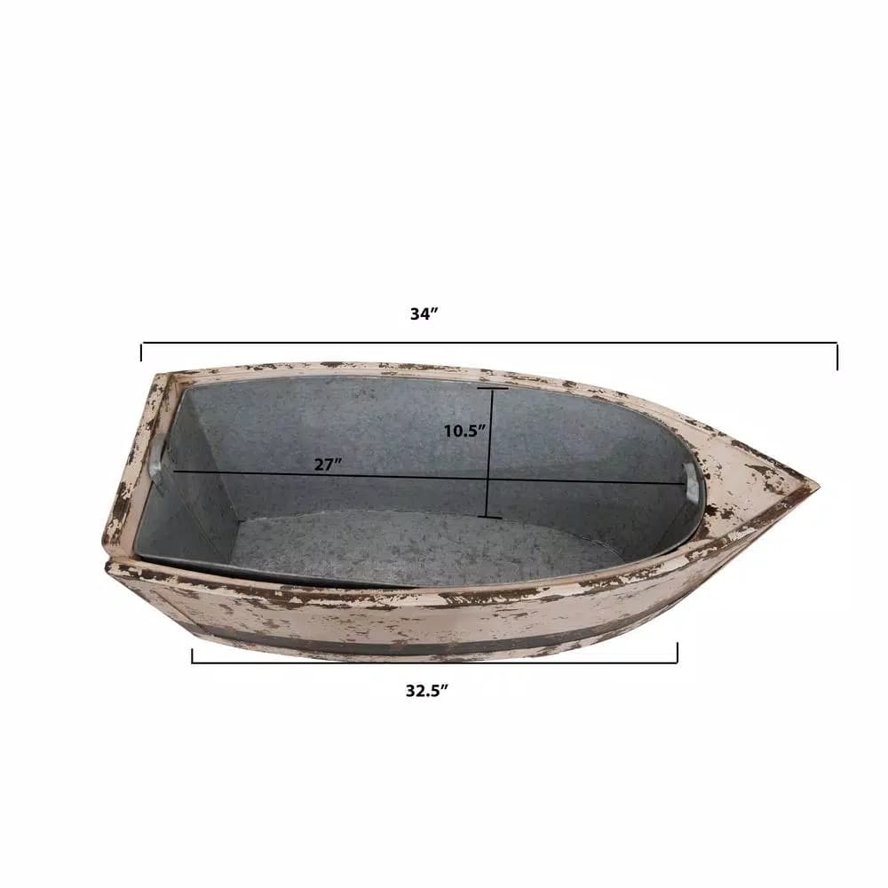 3R Studios Distressed Wood Decorative Boat with Tin Insert - Nautical Display Container