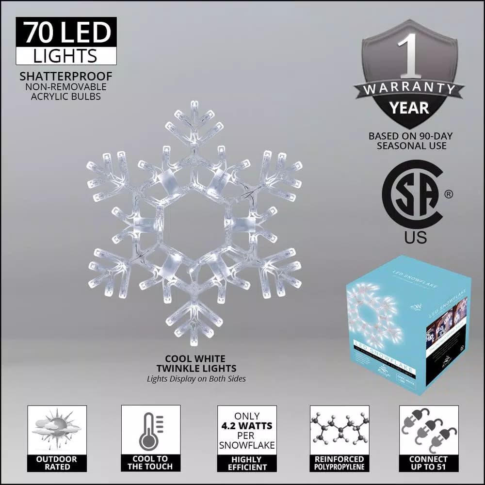Kringle Traditions 20 in. 70-Light Cool White Twinkle LED Folding Snowflake Decoration