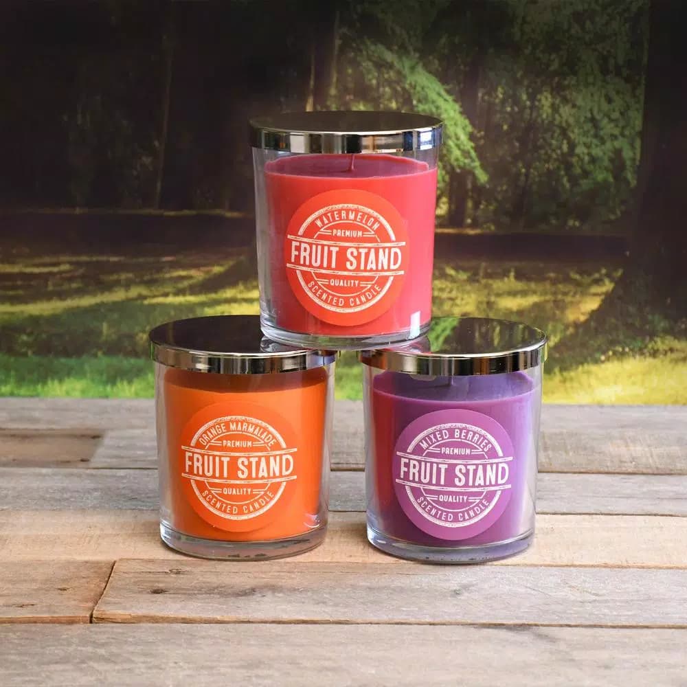 LUMABASE Fruit Stand Collection Scented Candles, 10 oz. Glass Jars (Set of 3)