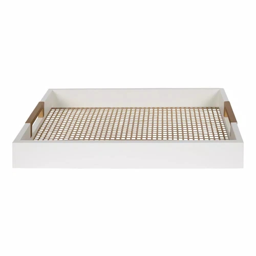 Kate and Laurel Hanneli White and Gold Decorative Tray Set of 2, Wood and Perforated Metal