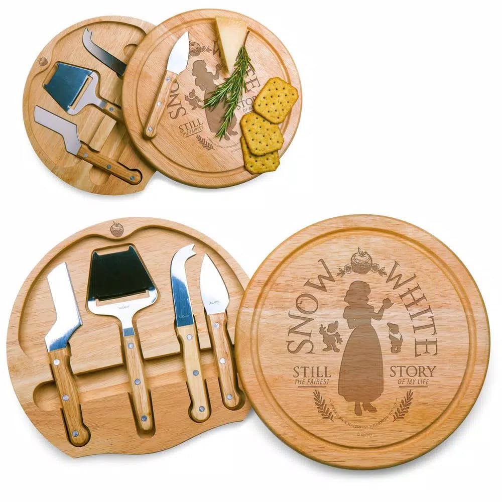 TOSCANA Picnic Time Snow White Circo Cheese Board and 4-Piece Tool Set, 10.2 in. Rubberwood