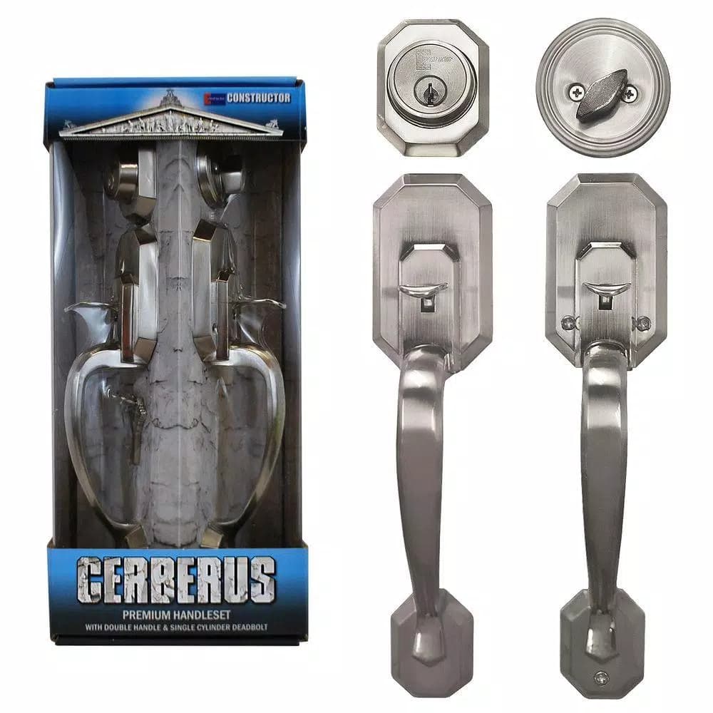 Constructor Cerberus Satin Nickel Entry Door Handleset with Single Cylinder Deadbolt