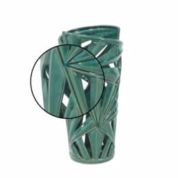 CosmoLiving by Cosmopolitan 16 in. Emerald Green Ceramic Palm Leaf Decorative Vase - Modern Coastal Stoneware thumbnail 3