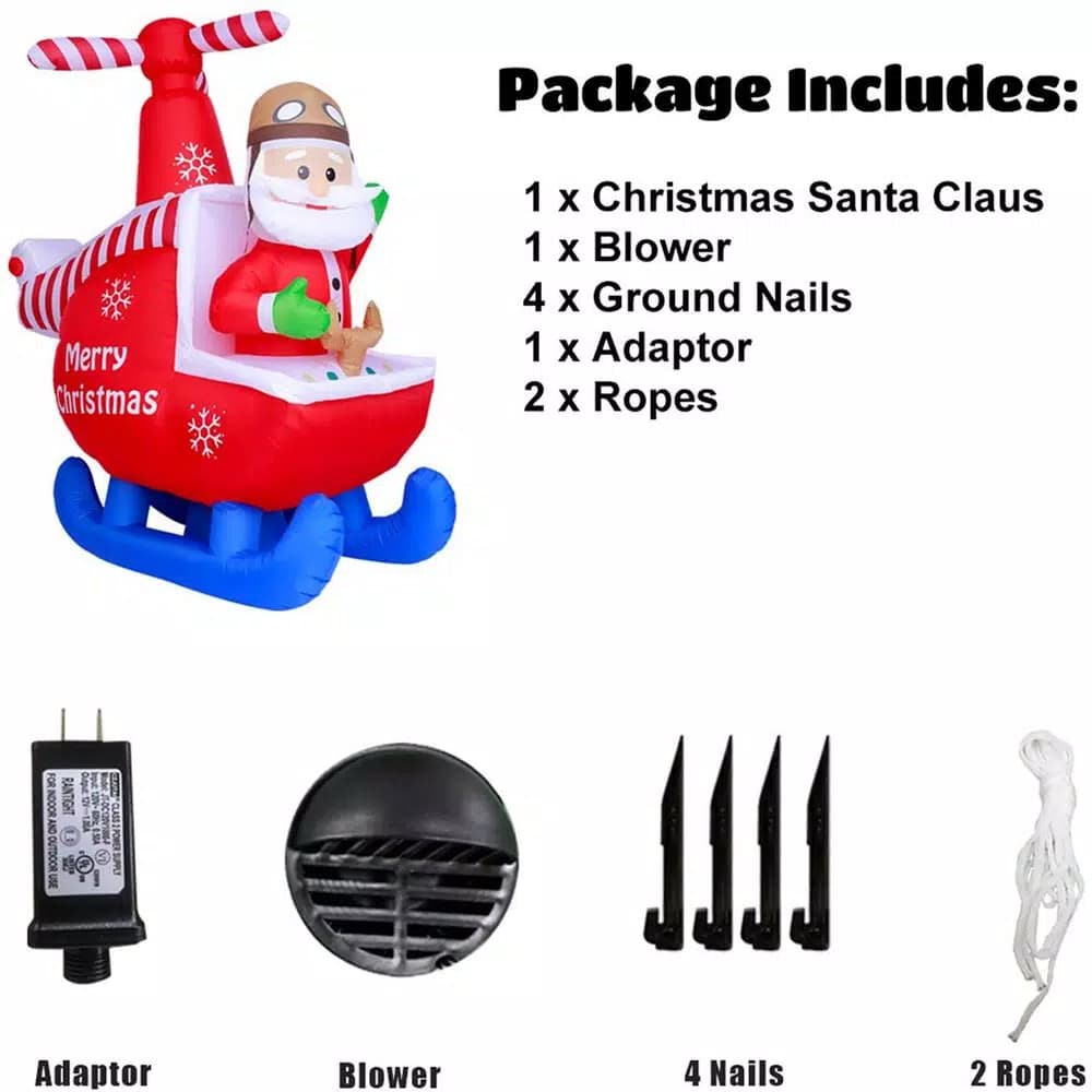 JOYDECOR 6 ft. Santa Claus on Helicopter Christmas Inflatable with Built-in LED Lights