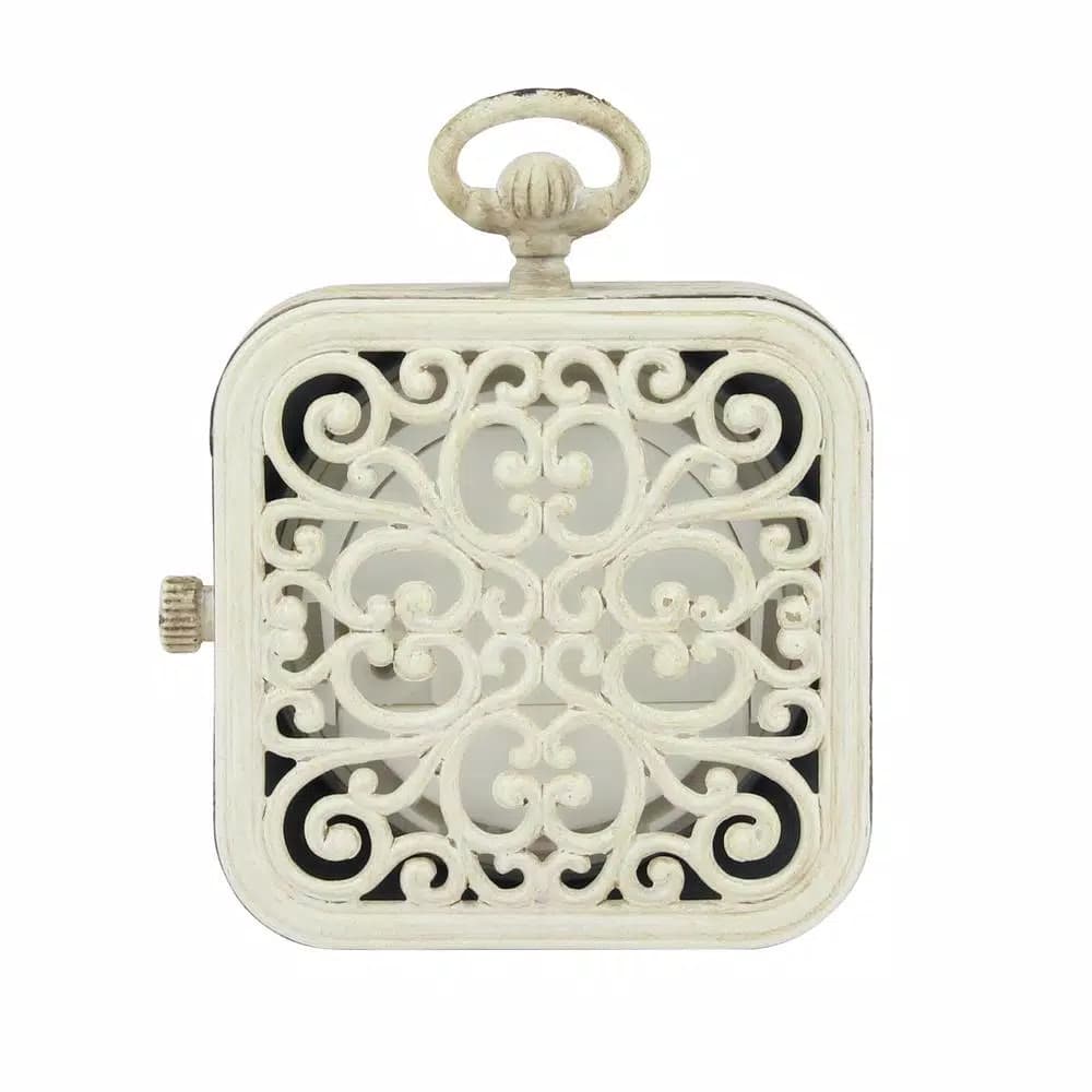 Stonebriar Collection Weathered White Metal Tabletop Analog Clock with Roman Numerals