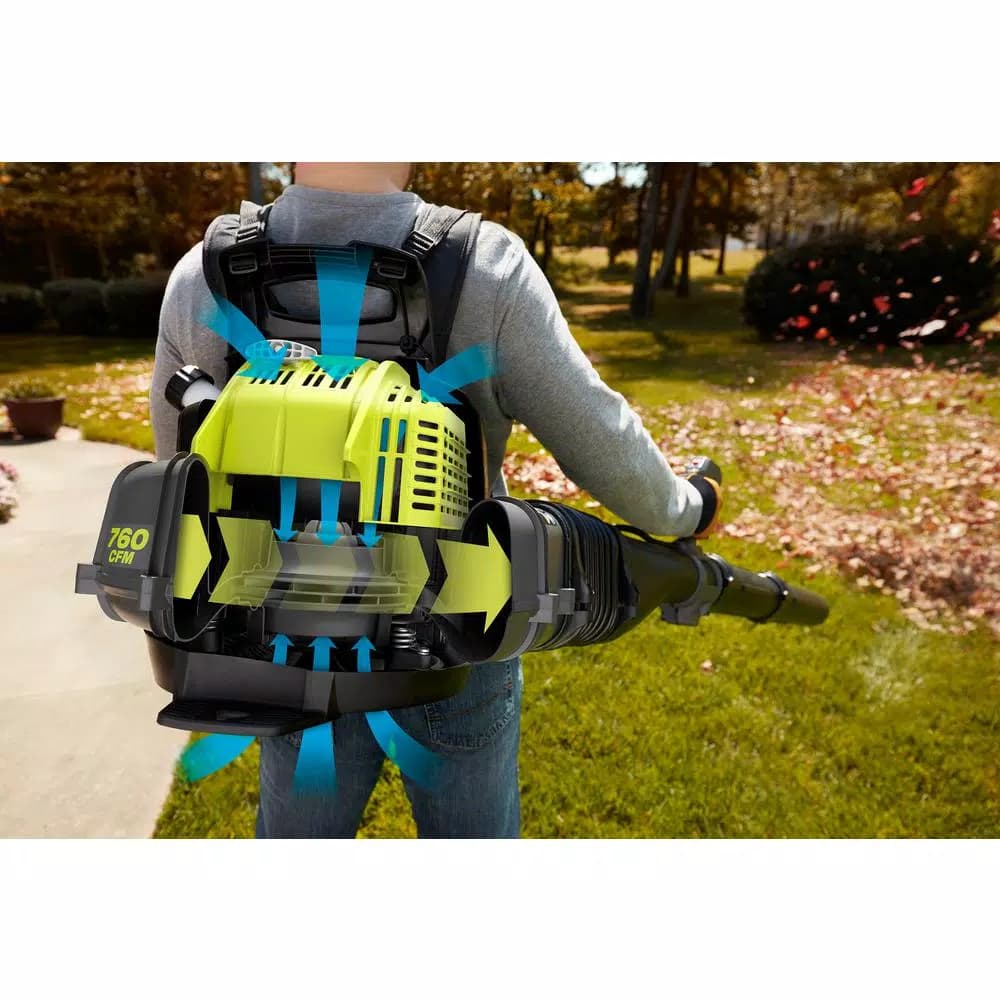 RYOBI 38cc Gas Backpack Leaf Blower, 760 CFM, 175 MPH, 2-Cycle